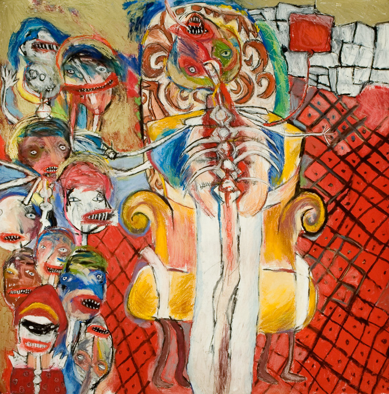 Naysayers Entering The Folls Paradise, Mixed Media on Paper 52" x52", 2007