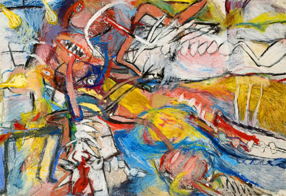 At The Crossroads of Panic, Mixed Media on Paper 40" x 60", 2007
